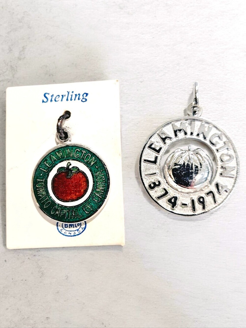 Vintage Silver Leamington Charms - Tomato Capital & 1874-1974 Centennial
